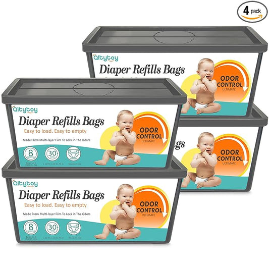Diaper Pail Refill Bags Compatible with Diaper Genie Easy Roll Signature & Platinum Pails,4-Pack (120 Bags)