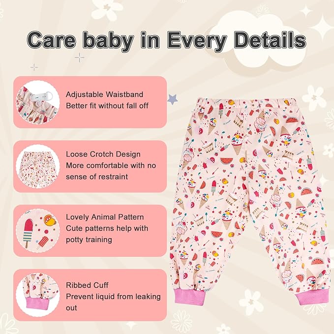 MOEMOE BABY Leakproof Diaper Pants for Potty Training Overnight Diaper Short for Toddler Boys and Girls 2 Packs