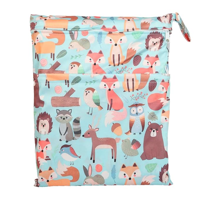 2 Wet Bags With Two Zippered Pockets Reusable Diaper Nappy (Mustache and Pineapple)