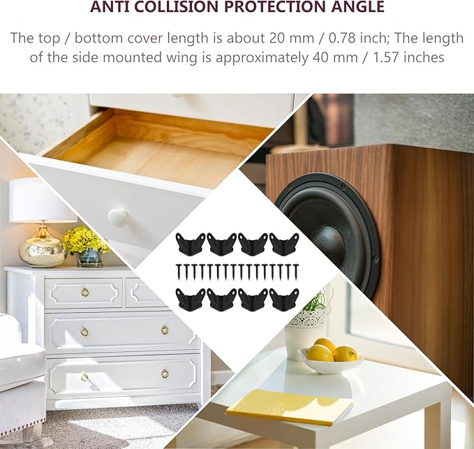 FOMIYES Black Iron Speaker Corner Protectors, 8pcs Metal Box Corner Guards for Furniture, 1.96x1.57x1.57inch, Anti-Collision and Anti-Skid, Includes Screws