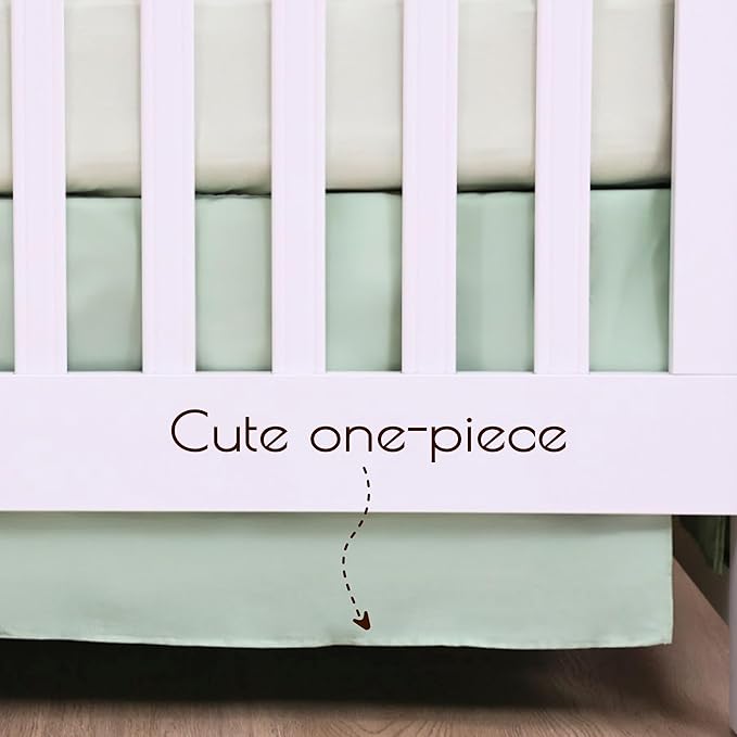 Green Crib Skirt Neutral, Baby Crib Skirt Boy Girl, 52"x28" with 15" Drop Bedskirt, Cotton Bed Skirt, OEKO TEX Certified Cribs Dust Ruffle, Cribs Accessories Boy Girl (Green Bedskirt)
