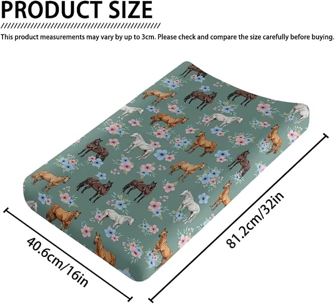 Flower Horse Changing Pad Cover for Baby Boy Girls Changing Table Covers 32''x16'' Diaper Table Change Mat Sheet Infant Newborn Changing Pad Covers