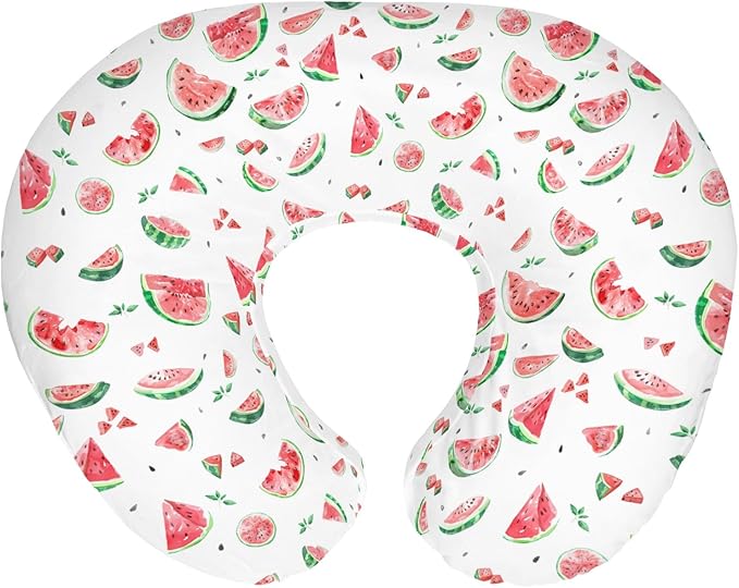 Watermelon Bites Leaves Baby Nursing Pillow Covers for Boy Girl Tropical Summer Fruits Nursery Pillowcase for Breastfeeding Pillows Boho Beach Vacation Soft Stretchy Slipcovers for Newborn Infant