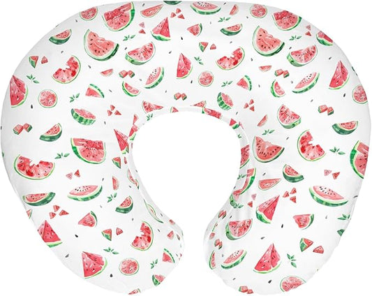Watermelon Bites Leaves Baby Nursing Pillow Covers for Boy Girl Tropical Summer Fruits Nursery Pillowcase for Breastfeeding Pillows Boho Beach Vacation Soft Stretchy Slipcovers for Newborn Infant