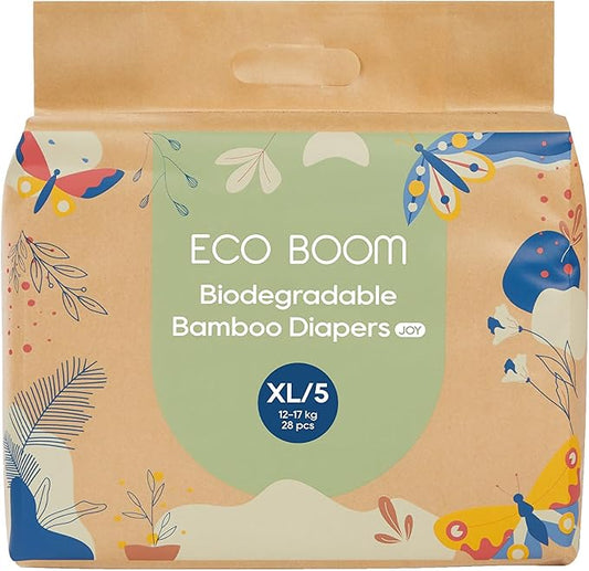 ECO BOOM Bamboo Viscose Baby Diapers, Size 5, 28 Count, Soft & Absorbent Disposable Diapers for Sensitive Skin, Breathable Leak Protection, Eco-Friendly Paper Packaging