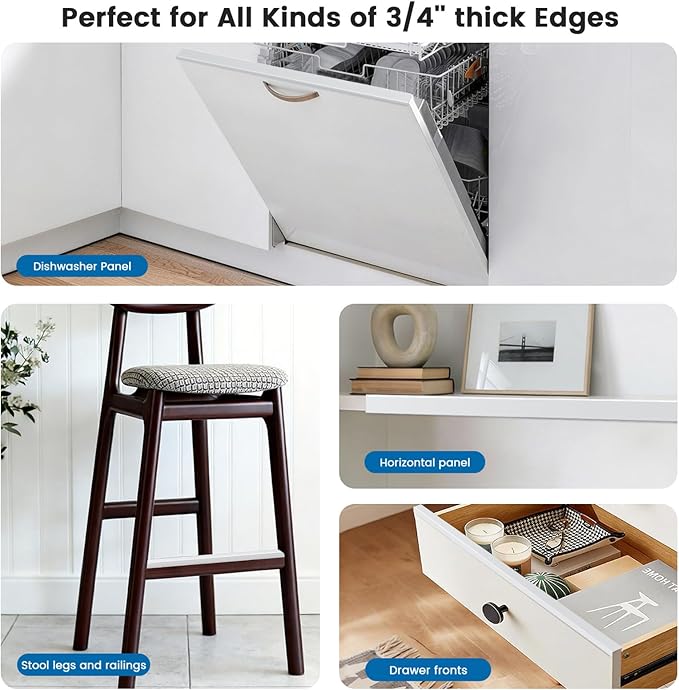 6 Pack 18" Length Cabinet Door Protector Edge Guard, 3/4" Thick Slip-On Cabinet Edge Protector, Plastic Edge Protectors for Kitchen Cabinet Trash Drawer, White