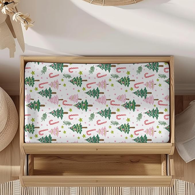 Soft 2 Pack Christmas Tree Winter Holiday Snowflake Leaf Pattern Baby Changing Pad Covers for Infant Newborn, Unisex Christmas Nursery Fitted Diaper Changing Table Pad Mat Sheets for Boys Girls-16x32