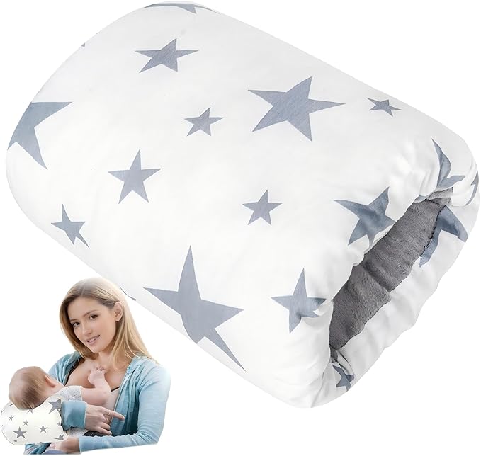 Baby Feeding Arm Pillow,Nursing Arm Pillows for Breastfeeding,Soft Cotton for Newborn, More Support for Mom and Baby,Portable and Washable,Ergonomic Nursing Essentials（White Star）