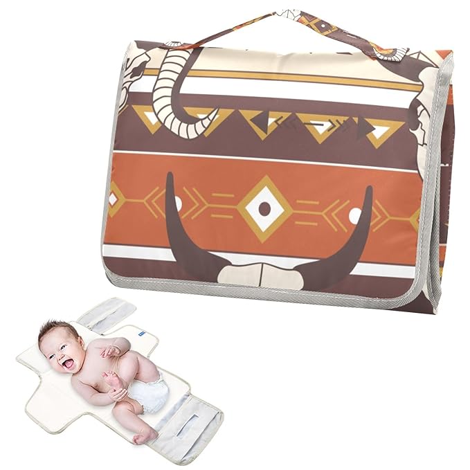 Western Aztec Portable Diaper Changing Pad - Waterproof Foldable Baby Diaper Changing Pad with Built-in Pillow, Travel Diaper Changing Mat for Newborn Baby
