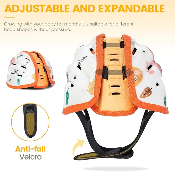 Baby Head Protector for Crawling and Walking, Anti-Collision Soft Infant Helmet for 6-24 Months, Breathable & Ultra-Lightweight & Expandable and Adjustable (Orange Tiger)