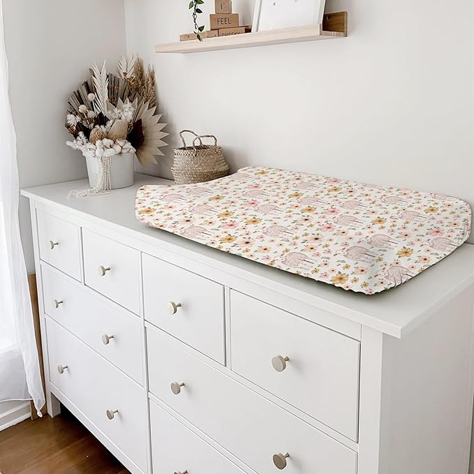 Cute Lambs Boho Retro Flowers Changing Pad Covers Lovely Sheep Floral Diaper Change Table Cover for Baby Boys Girls Soft Breathable Stretch Snug Fitted Changing Mat Sheets 32''x16''