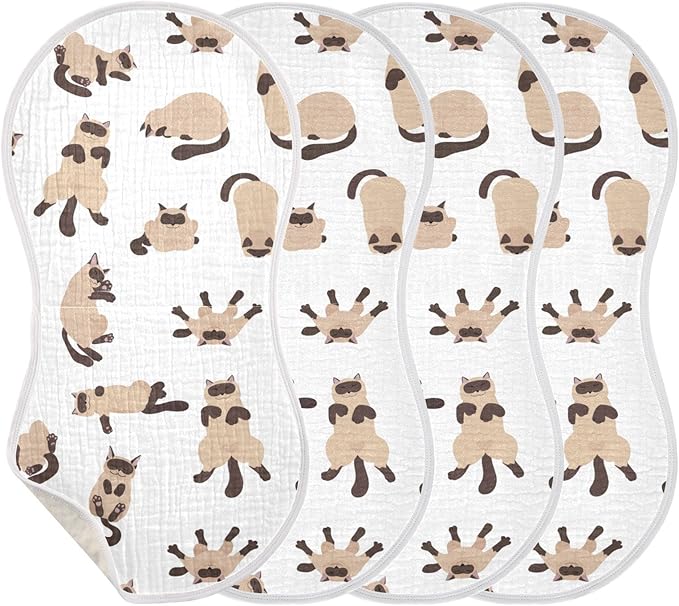 Sleeping Cats Siamese Colorpoint Cat Muslin Burp Cloths for Baby 4 Pack 100% Cotton Baby Washcloths Bibs for Boy Girl