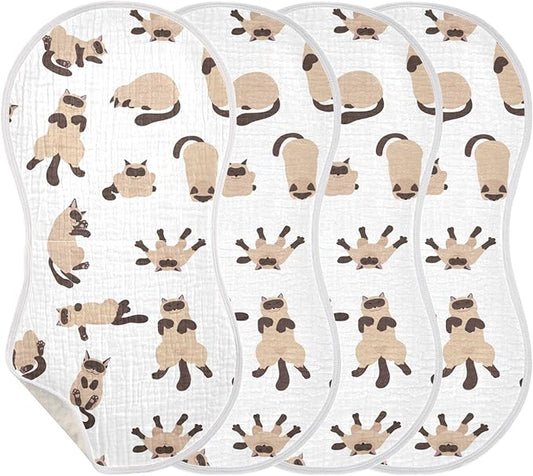 Sleeping Cats Siamese Colorpoint Cat Muslin Burp Cloths for Baby 4 Pack 100% Cotton Baby Washcloths Bibs for Boy Girl