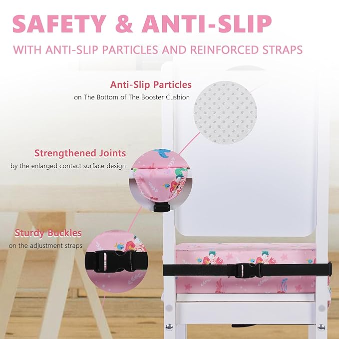 Booster Seat for Kitchen Chair, Toddler Booster Seats for Dining Table with Adjustable Straps Portable for Travel Camping Eating, Booster Cushion for Table for Baby Child Infant Kid Boy Girl