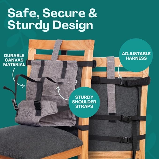 Portable High Chair for Travel by Baby Pick – Harness Seat, Foldable & Lightweight Gear, Adjustable Straps for Babies & Toddlers, Compact & Secure, Machine-Washable, Must-Have Baby Travel Essential