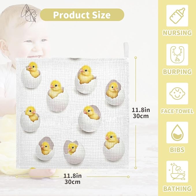 vvfelixl Yellow Chick Egg Baby Burp Cloths Baby Muslin Washcloths for Boys Girls Cotton Babys Face Towel for Newborn Infants Soft and Absorbent 11.8 X 11.8 in, 5 Pack