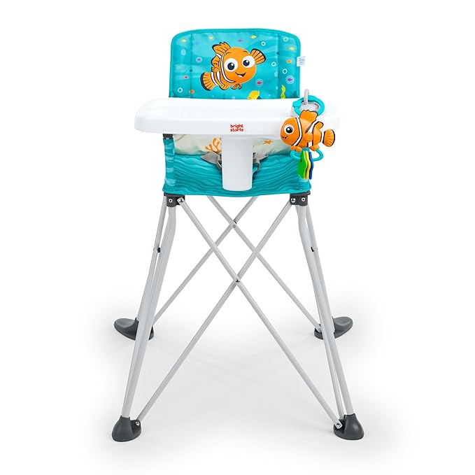 Bright Starts Disney Baby Finding Nemo Pop ‘n Dine Portable Highchair, Suction Cup Nemo Toy, Space Saving High Chair for Indoor/Outdoor Dining with Fast, Easy, Compact Fold, 6 Months - 45 Pounds