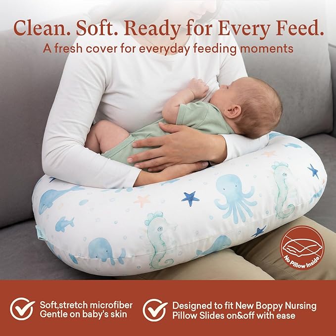 3-Pack Nursing Pillow Cover Compatible with New Boppy Nursing Pillow - Soft Stretchy Microfiber Feeding Pillow Cover, Washable Slipcover for Breastfeeding & Bottle Feeding (Cover Only)