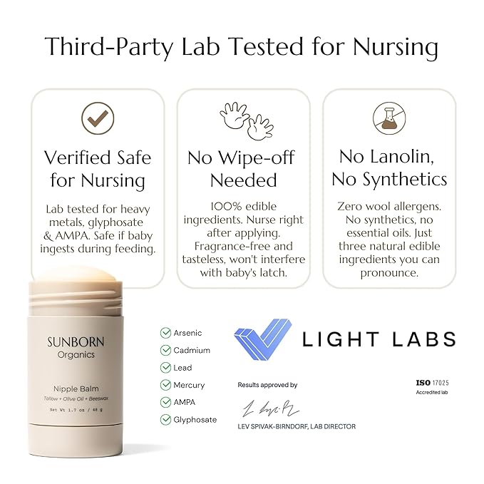 Nipple Balm | Nursing-Safe Lanolin-Free Nipple Cream with 3 Edible Ingredients for Sore or Cracked Nipples | Safe for Baby, No Wipe-Off, Third-Party Tested | Made in USA