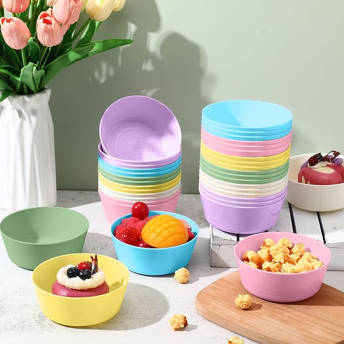 Foaincore Kids Plastic Bowls 10 oz Cereal Snack Microwave Dishwasher Safe Toddler Bowls Kids Colorful Snack Children Salad Dessert Soup Supplies