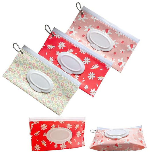 3 PCS Baby Wipes Dispenser Portable Wet Wipe Dispenser Bag，Portable Refillable Wipe Holder, Baby Wipes Container, Wipe Dispenser, Wet Wipe Carrying Case Holder for Travel