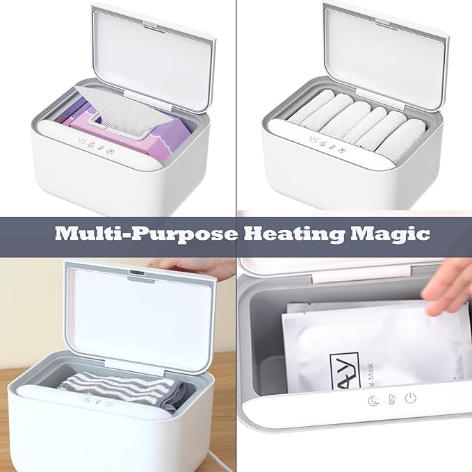 Baby Wipe Warmer Dispenser Holder with 3 Level Surround Temperature Control，Diaper Water Wipe Holder Container with Light for Wipe, Towel, Wet Tissue (White)
