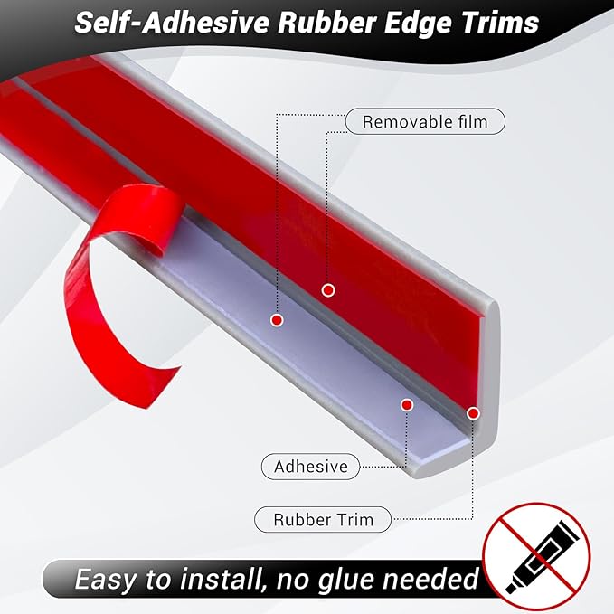 Protalwell Rubber Edge Trim, L Shaped, Small Size, Peel and Stick, 10FT, Gray