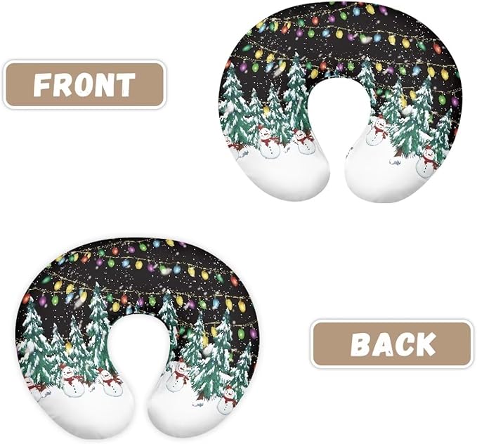Christmas Lights Snowman Nursing Pillow Covers Breastfeeding Pillow Slipcover for Newborn Soft Nursing Pillow Case Skin-Friendly U-Shaped Hidden Zipper Design Xmas Decor