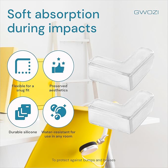 Table Corner Protectors for Furniture - Silicone Corner Guards Self-Adhesive, 12 Pcs - Clear Furniture Corner & Edge Safety Bumpers - Sharp Edge Protector Pads for Desk, Glass Tables, L Shape