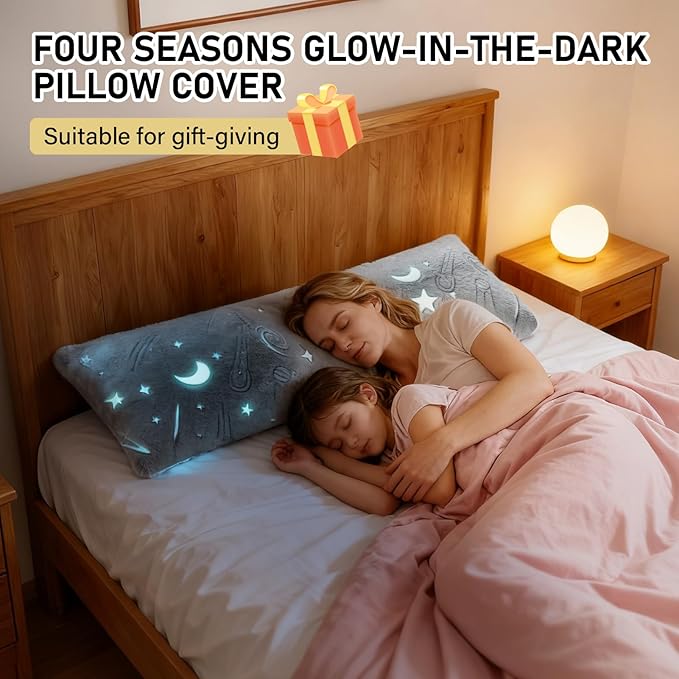 2PCS Glow in The Dark Body Pillow Cover 21x54 Inches Soft Plush Pillowcase Set with Starlit Sky Pattern Grey Long Pillow Cover with Side Zipper