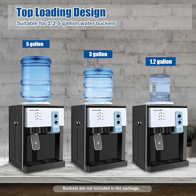 Top Loading Desktop Water Cooler Dispenser, 500W 110V Countertop Hot & Cold Water Coolers Drinking Fountain Portable Water Warmer for Home Bedroom Studio Office Grocery Store
