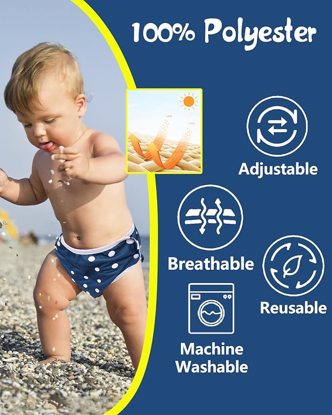 Babygoal Swim Diapers 3 Pack for 0-8M Newborn and Baby, Reusable Adjustable Washable for Swimming Lessons 3SD38-B