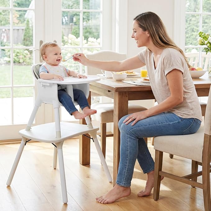 BABY JOY High Chair, 5 in 1 Convertible Highchair for Babies & Toddlers | Booster Seat | Table and Chair Set | Infant Feeding Chair with Removable Tray, Safety Harness, Removable Cushion (White)