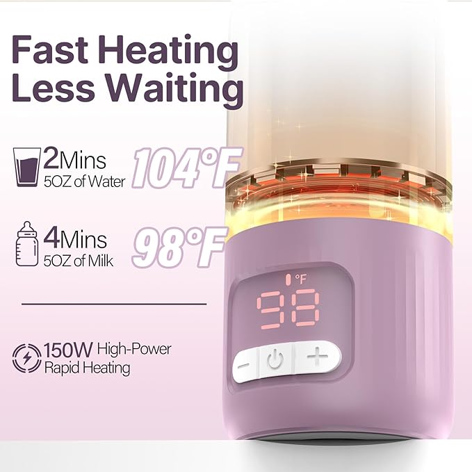 Portable Bottle Warmer for Travel,Fast Heating Milk Warmer On The Go,17 OZ Water Warmer for Breast Milk, Formula,Water,Temp Control 98°F -212°F,Baby Essentials for Outdoor Airplane Car Journey