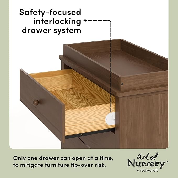 Storkcraft Rio 3 Drawer Chest with Changing Topper (Hazelnut) – GREENGUARD Gold Certified, Premium Wood Dresser for Baby & Kids Bedroom, Safety Interlocking Drawers, Pre-Installed Tracks, Kids Chest