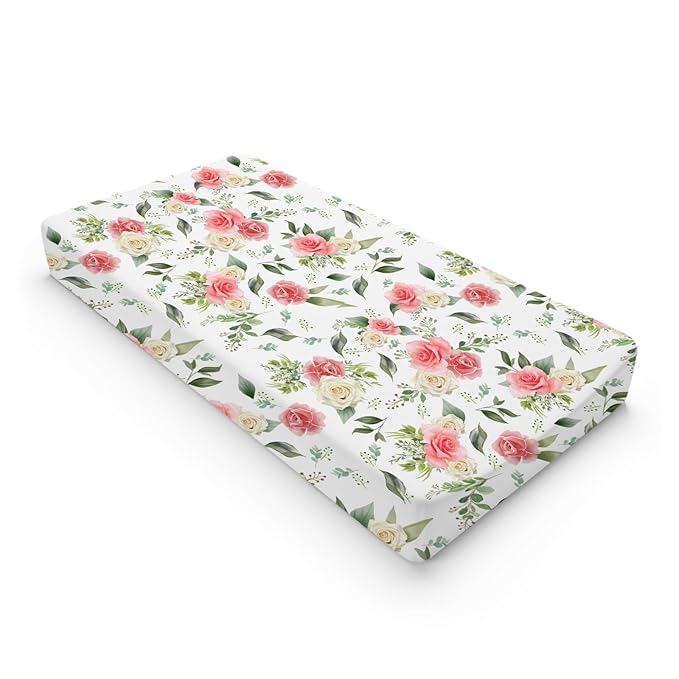 Boho Floral Changing Pad Covers for Baby Boy Girl 32''x16'' Greenery Flowers Leaves Unisex Fitted Changing Table Sheets Wild Flowers Comfort Soft Breathable Nursery Cradle & Bassinet Sheets