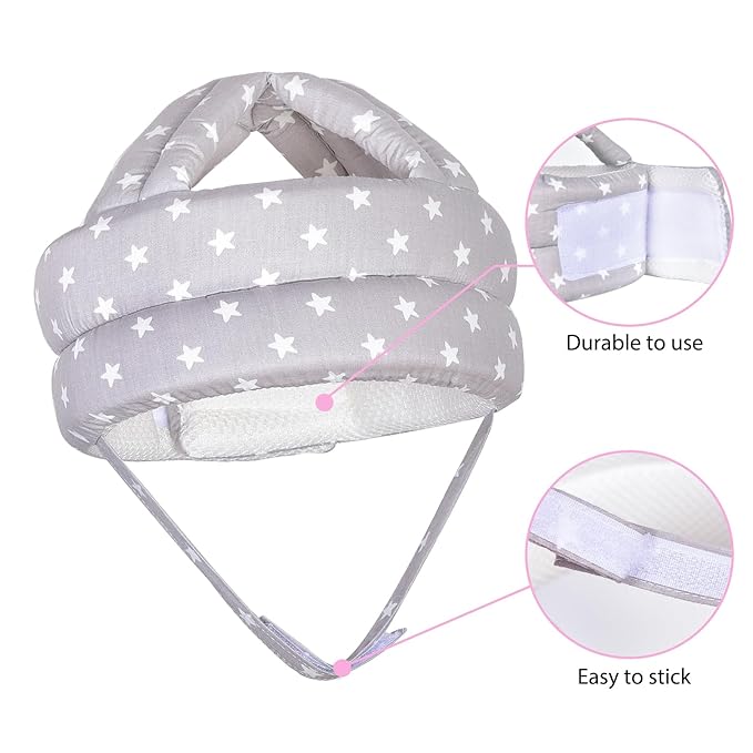 Baby Adjustable Helmet, Lightweight and Soft.Great for Baby Learning to Walk and Crawl.Gray Star