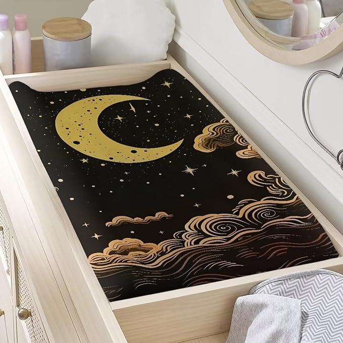 ZDCUSTOM Moon Pattern Changing Pad Cover for Baby Girls Boys, Diaper Changing Table Covers, Changing Pad Sheets Soft & Breathable Stretchy Changing Pad Covers