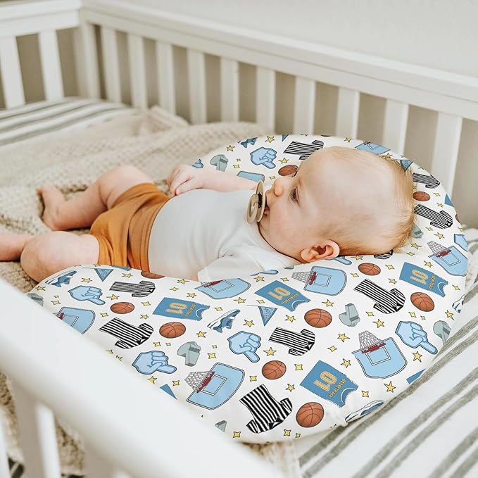Basketballs Baby Nursing Pillow Covers for Boy Girl Basketballs Fan Stars Suits Nursery Pillowcase for Breastfeeding Pillows Outdoor Sports Lovers Gift Soft Stretchy Slipcover for Newborn Infant
