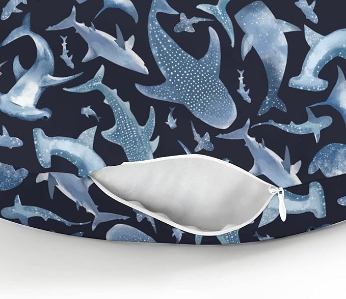 Blue Sharks Baby Nursing Pillow Covers for Boy Girl Sea Ocean Animal Nursing Pillow Slipcovers for Breastfeeding Pillows Nautical Shark Soft Stretchy Removable Covers for Newborn Infant