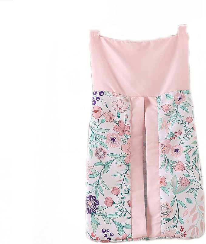 1 PC Pink Floral Cot Diaper Organizer Bag Baby Girl Pink White Rose Flower Crib Diaper Holder Bag