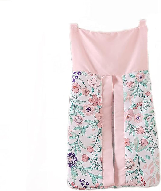 1 PC Pink Floral Cot Diaper Organizer Bag Baby Girl Pink White Rose Flower Crib Diaper Holder Bag