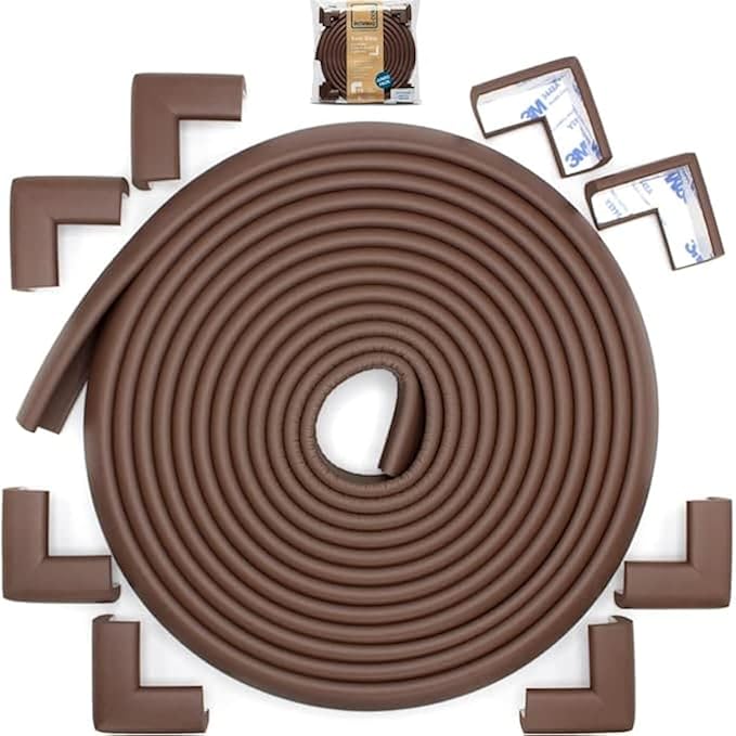 Roving Cove Slimfit Corner Edge Protector for Baby Proofing (Small 18ft Edge 8 Corners), Furniture Safety Bumper Guard, Soft NBR Rubber Foam, 3M Adhesive, Coffee Brown