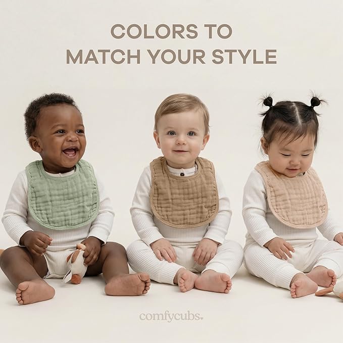 Comfy Cubs Muslin Bibs for Babies, Pack of 4 - Soft and Highly Absorbent, Feeding, Drool and Teething Bib, Adjustable Snaps - Stylish & Colorful Unisex Designs, Giftable Set - Wine
