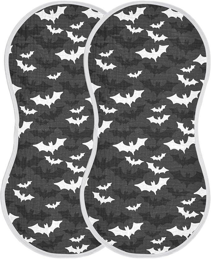 Muslin Burp Cloths for Baby Boys and Girls - 2-Pack Ultra Absorbent Halloween Bats Muslin Washcloths, Newborn Towel, Milk Spit Up Rags, Burp Cloth Bibs for Unisex, 22 x 11 Inch