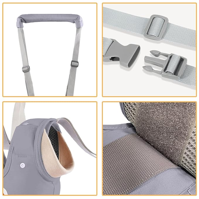 Baby Walking Harness, Handheld Kids Walker Helper with Detachable Crotch Adjustable Walker Harness Assistant Belt Baby Learning Walk Toddler Infant Walker 9-24 Months (Grey)