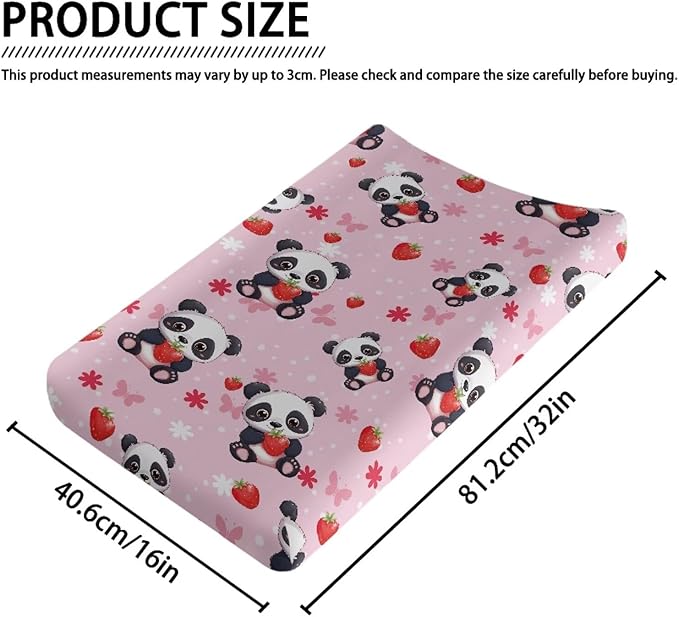 Panda Hearts Baby Changing Pad Cover Comfy Cozy Diaper Changing Mat Cover Stretchy Breathable Lightweight Changing Table Cover
