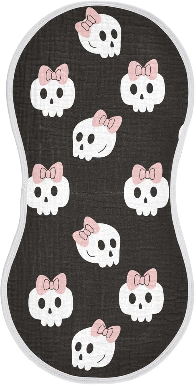 vvfelixl Muslin Burp Cloths Skulls Bow Halloween Baby Washcloths for Baby Girl Boys 2 Pack