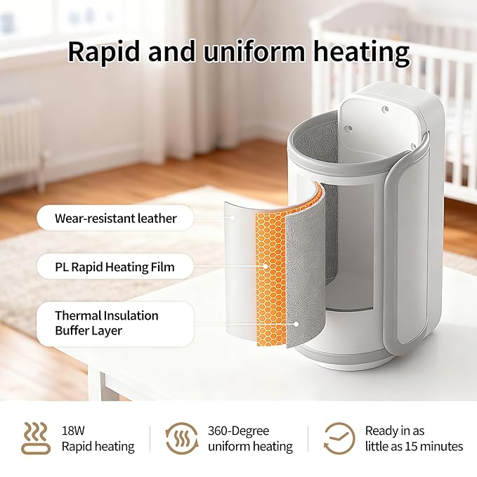 Portable Travel Baby Cordless Bottle Warmer,Baby Breastmilk and Formula Bottle Warmer,6000 mAh Rechargeable Battery,Digital Display Temperature Water Warmer On the Go,Feeding-Friendly Baby Essentials