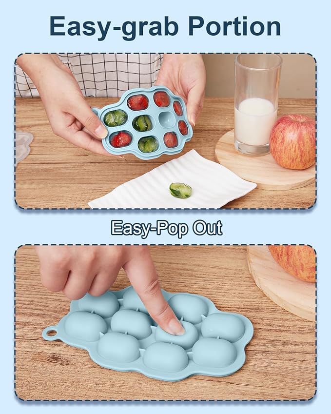 KingKam Baby Food Freezer Trays with Lids (2 Pack), Silicone Nibble Freezer Tray, Breastmilk Popsicle Molds, Baby Food Storage Containers Ice Cube Tray Maker